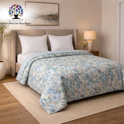 Image of Dream Living Luxury ULTRASONIC AC Comforter - Quilted Microfiber | 120 GSM | All‑Season for Bedroom, Travel (220x220 cm) White & Blue