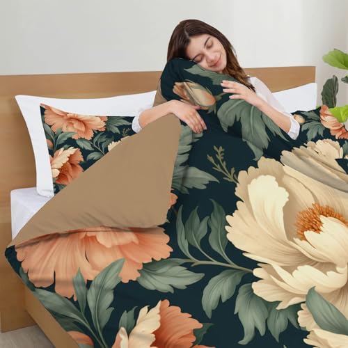 Housse de couette 240x260 microfibres douce zip pivoine 3D - 6