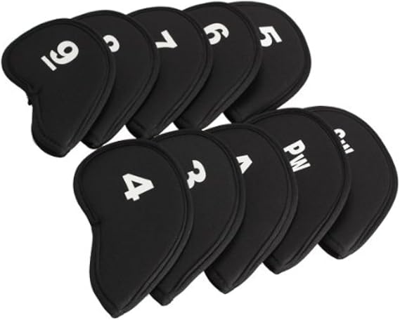 Vktech 10pcs Golf Head Cover Club Iron Putter Head Protector Set Neoprene Black