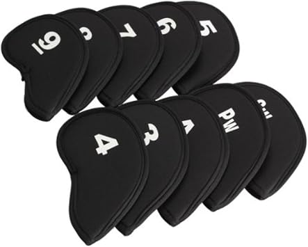 Vktech 10pcs Golf Head Cover Club Iron Putter Head Protector Set Neoprene Black