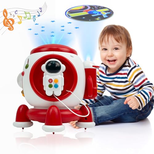 Image of Hibility Baby Toys 6 to 12 Months - Musical Rocket Toy 5 in 1 Star Projector Crawling Toys with Light & Sound - 1 Year Old Birthday Gifts Babies Tummy Time 3-6 9 18 Months Boys & Girls