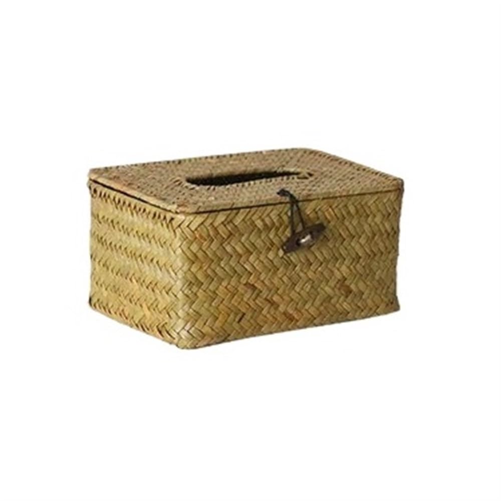 Aimanqi Yellow-S Straw Tissue Box Handmade Woven Rattan Napkin Holder Box Roll Paper Tray Car Living Room Storage Box Home Decor(Yellow-S)