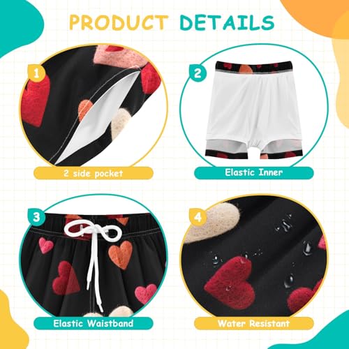 Bolaz Toddler Boys Swimwear Swim Trunks with Compression Liner 4T Embroidery Hearts4