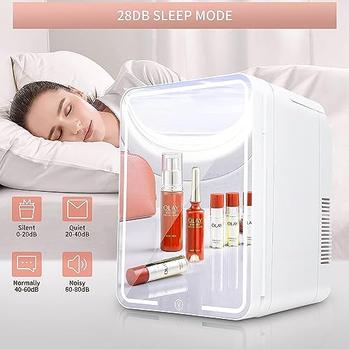Image of KINZILLA Skincare Fridge with Mirror and Lighting, 4L Mini Fridge Beauty Cooler for Storing Make-Up, Skincare, Coolers and Face Masks, Cooling and Heating