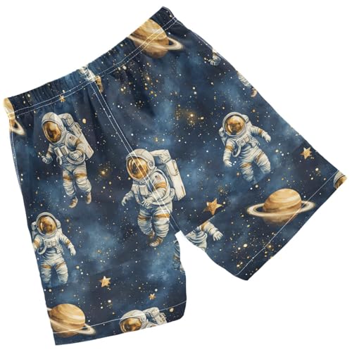 Pigsaly Boys' Swim Board Shorts Space Planet Stars Watercolor Astronauts Boy's Swim Trunks Kids Swimwear M2