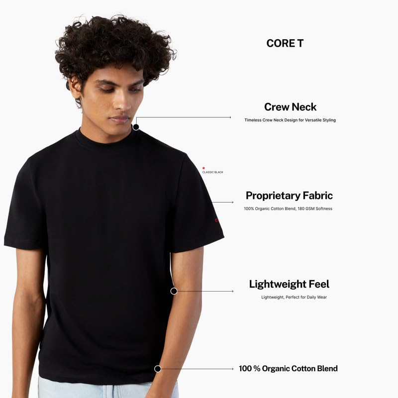 Image of LUDIC Core T Dailymove Collection | Regular Fit | Crew Neck T Shirt | 100% Organic Cotton, 180GSM | Lightweight & Comfortable | Everyday Essential | Casual T-Shirt for Men & Women