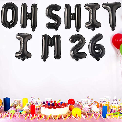 Image of Oh I'm 26! Latex Balloons 16 Inch Black Hallo Twenty Six Cheers to 26 Years Old Theme Decor for Man Woman Happy 26th Birthday Party Photo Studio Prop Flag Decorations Favors Supplies
