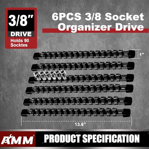 Image of AMM 6-Piece Socket Organizer,3 /8 inch Drive ABS Tools-Socket Holder,Heavy Duty Socket Racks,Premium Quality Socket Clip Rail Holder,The best tool trays in the garage