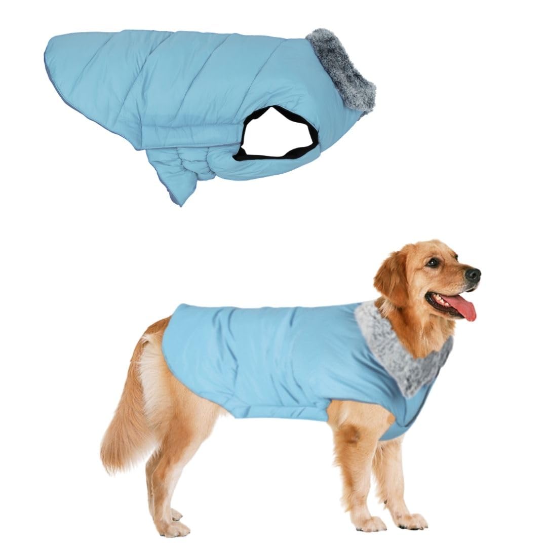 Sage Square Windproof Premium Fleece Collar Fur Dog Coat, Ultra Warm Waterproof, Thicker Fleece Jacket for Cold Weather (Medium - 18 Inches, Blue) (B0BLBQNWCL) Amazon Price History, Amazon Price Tracker