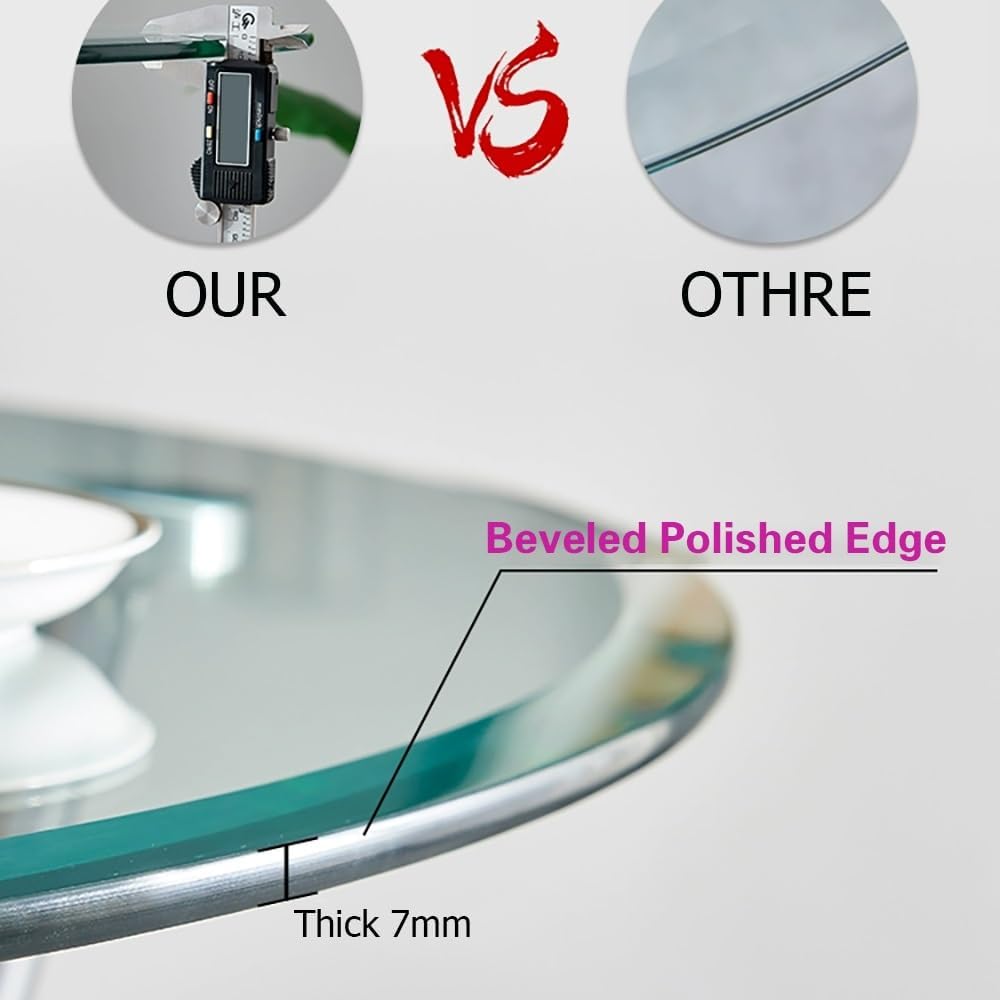 Tempered Glass Table Top 16" 17" 19" 20" 23" 24" Round Clear Glass Tabletop 1/4" Thick, Ideal for Home, Office, Garden or Patio Table Replacement(24inch(60cm))