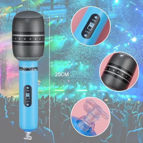 6 Stück Aufblasbares Mikrofon,Aufblasbare Mikrofone,Aufblasbare Musikinstrumente Spielzeug für 80er/90er-Konzerte und Partys,Geschenk für Kinder,Wiederverwendbar