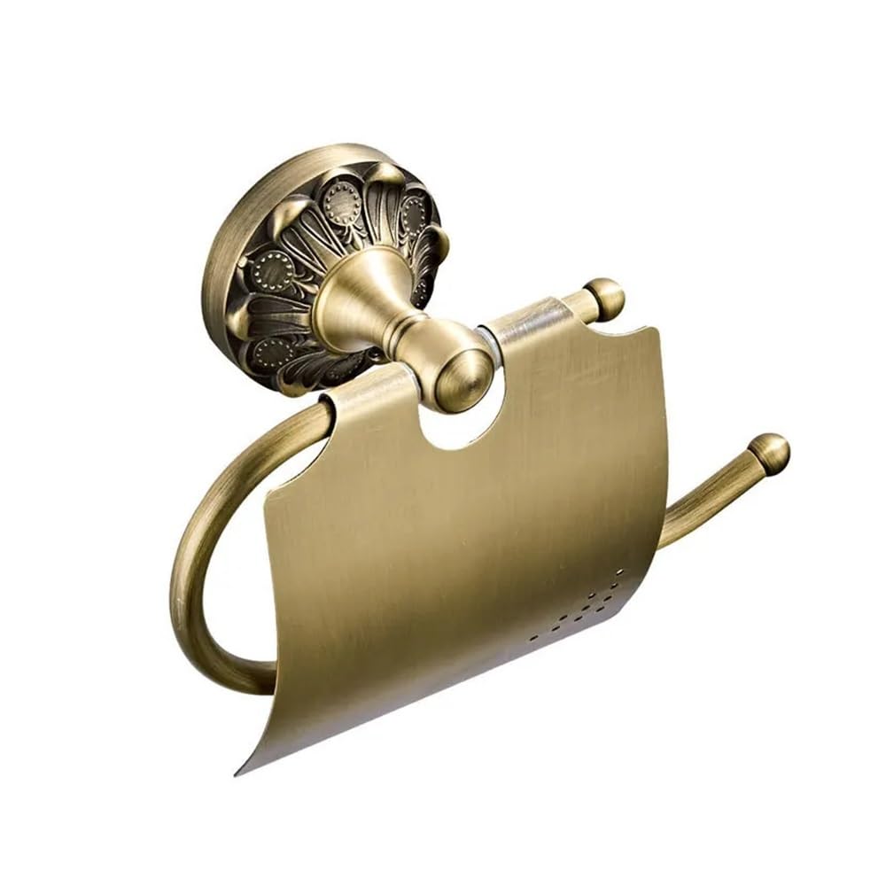 Haoxueli Toilet Paper Holder For Retro Decoration Users Antique Brass Wall Mounted Bathroom Hardware Set Towel Rack Tissue Holder Hook And Cup For Neat Toiletries Storage(Toilet Paper Holder)