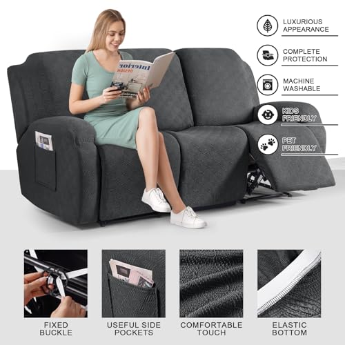 Image of Timeles Recliner Covers for 3 Seater Reclining Couch Covers Sofa Slipcover Furniture Protector for Dogs and Pets Stretch Soft Washable (Three-Seater, Dark Gray)