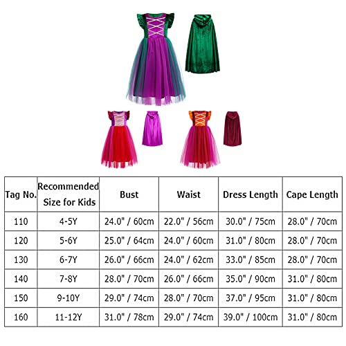 Ibtom Castle Halloween Costume Kids, Girls Flying Sleeve Velvet Tulle Witch Dress Hooded Cloak Wigscarnival Birthday Party Halloween Fancy Dress Up Outfit Wine Red+Cloak 5-6 Years #TOP6