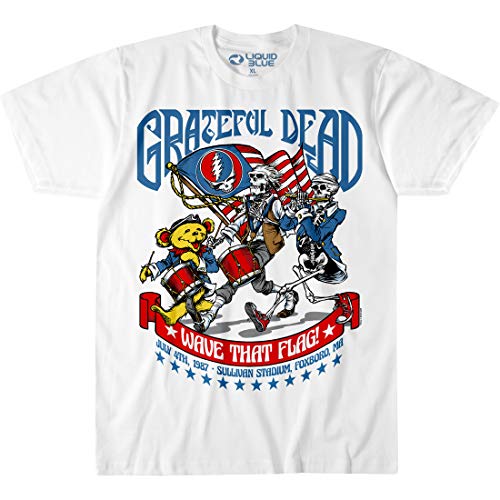 Liquid Blue unisex adult Grateful Dead 4th of July Wave That Flag 1987 T-shirt T Shirt White X-Large US