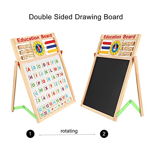 Cavalete de madeira para crianças, quadro magnético de dois lados, quadro negro educativo de madeira