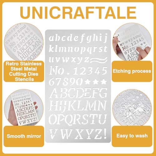 UNICRAFTALE Metal Stencil Letters Number Stencils for Craft Wood Burning Stainless Steel Reusable Painting Templates Alphabet Templates for Carving Bookmark Drawing Scrapbooking Wall Decor - Image 4