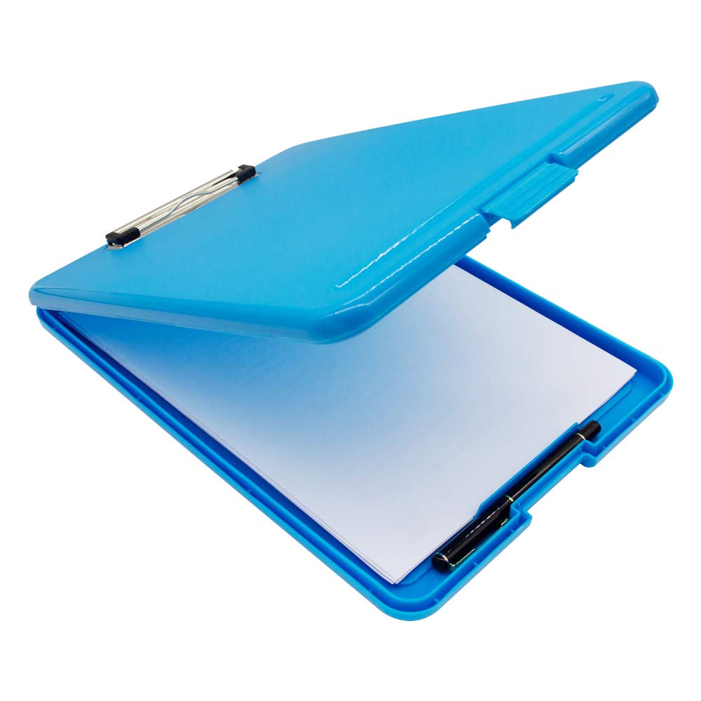 A4 Paper File Box Documents Organizer Folder Storage Box, Plastic Storage Clipboard with Binder Clip, Holds 150 Letter Sized Paper (Blue)