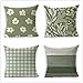 Zestaw 4 poszewek na poduszki z zielonym nadrukiem dekoracyjna kwadratowa bawełniana lniana poszewka na poduszkę dwustronny nadruk z niewidocznym zamkiem błyskawicznym, do salonu na sofę na zewnątrz poszewki na poduszki 40 x 40 cm / 16 x 16 cali