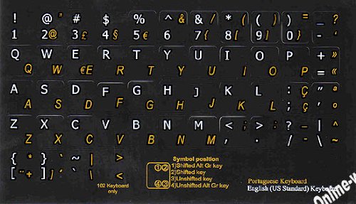 Pegatinas de Teclado Negro Tradicional Portugués-Inglés miniatura 2