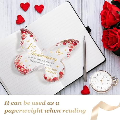 Image of Gifzy 1 Year Anniversary Romantic Gifts for girl Him - 5x5x0.5 Inch Butterfly Acrylic Plaque Decorations - One Year 1st Anniversary Paper Gifts Ideas for Girlfriend Boyfriend Wife Husband