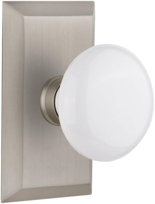 Super Deal Product Nostalgic Warehouse Studio Plate with White Porcelain Knob, Double Dummy, Satin Nickel