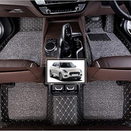 Image of Vahan Expo Premium 7D Car Mat Full Set for Maruti Suzuki Swift New (2023-2024) || Luxury Leather Double-Stich 7D Car Floor Mat Complete Set || 100% Waterproof and Washable || Black