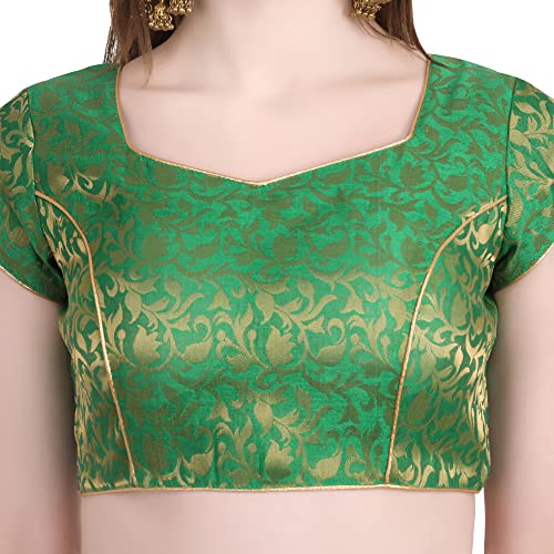 Image of Women's Short Sleeve Brocade (Chanderi) Readymade Stitched Saree Blouse Ready to Wear Half Sleeves Ladies Blouse
