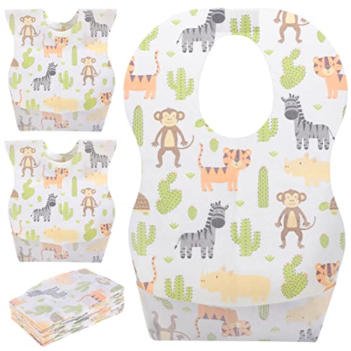Artibetter Baby Weaning Bibs 20 Pack Disposable Bibs Adjustable Feeding Bibs with Food Catcher Pocket for Toddlers Newborn Infant