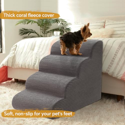 Curved Dog Stairs Ramp for High Beds 19.7" H, 4-Step Dog Steps for Small Dogs and Cats, Removable and Washable Pet Stairs for High Bed Climbing, Non-Slip Balanced Pet Step Indoor, Deep Grey - Image 3