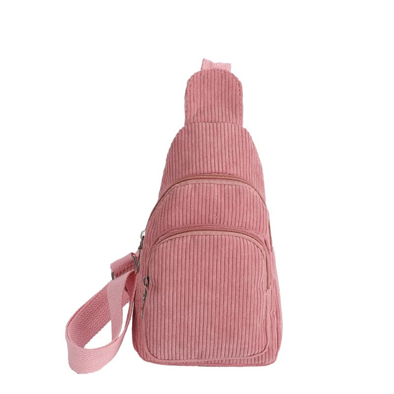 Bolsa tiracolo feminina de veludo cotelê moderna mochila casual bolsa de peito, rosa, Bolsa tiracolo moderna de veludo cotelê mochila casual