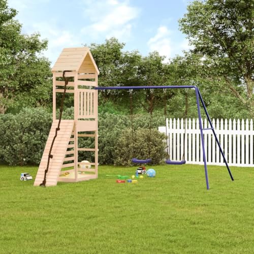 Outdoor Playset Swing Kids Backyard Play Set, Natural Wood Toddlers Playhouse & Swings, Playground Sets for Kid, Play Equipment for Outside - House