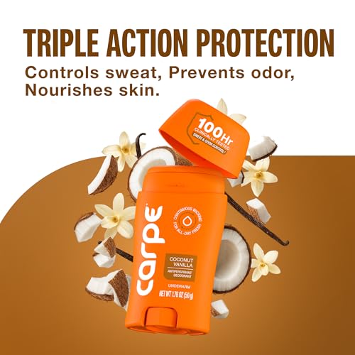 Image of Carpe Deodorant Antiperspirant Women's Variety Pack - 100 Hour Sweat & Odor Control - Women's Clinical Strength Deodorant - Antiperspirant for Excessive Sweating - Coconut Vanilla & Fresh Powder