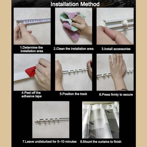 Self-Adhesive Room Divider Track Set – No Drill Ceiling-Mounted Sliding Rod for Home Closet & Cabinet – Effortless Setup (White, 160cm/5.2ft, 2x80cm)