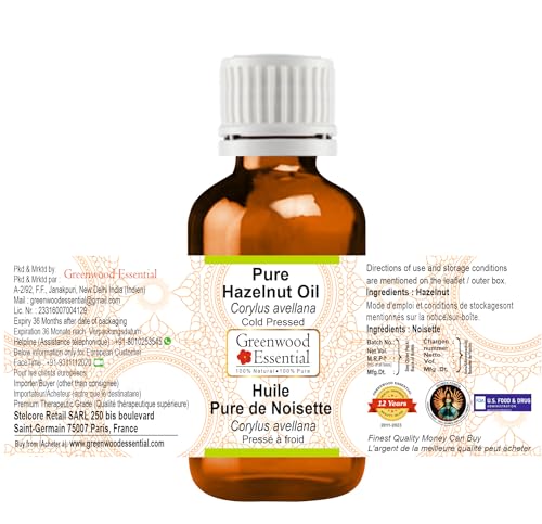 Image of Greenwood Essential Pure Hazelnut Oil (Corylus avellana) | Cold Pressed | Natural | Undiluted | For Diluting Essential Oils | For Skin & Massage | Men & Women | 10ml