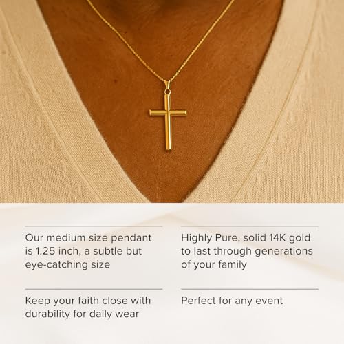 RP Solid 14K Gold Cross Necklace Pendant for Men & Women, Tube Style 14K Cross Pendant Only, Stunning Polished Yellow & White Gold, Highly Pure 14K-Gold in Subtle Size for Layering & All Occasions4