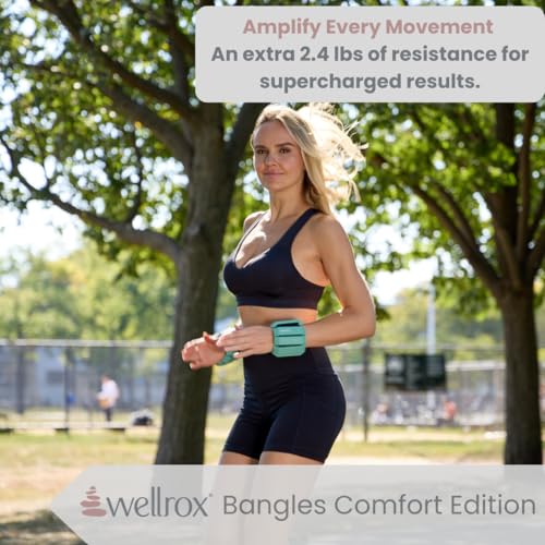 Image of Wellrox Weighted Bangles - Adjustable Ankle and Wrist Weights for Women & Men - Set of Ankle Weights 2 lbs (1 lb Each Wrist Weight) | Weighted Arm Bands for Pilates, Yoga, Running & Walking