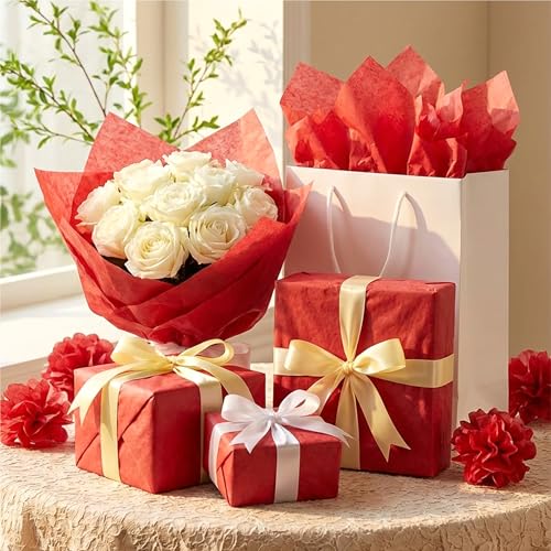 Image of Bobobag 100 Sheets Red Tissue Paper 20 inchX14 inch Tissue Paper for Gift Bags, Gift Wrapping Tissue, Christmas Tissue Paper Anniversary Holiday Decoration Arts Craft