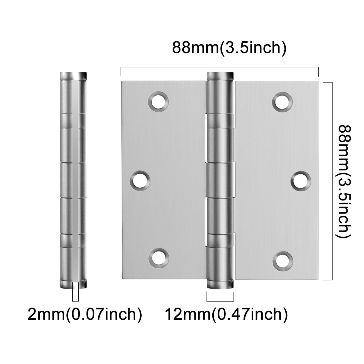 Bisagras de puerta de acero inoxidable 304, bisagras de rodamiento de bolas de 3.5 x 3.5 pulgadas, bisagras de puerta interior de 3 1/2 pulgadas con esquinas cuadradas, accesorios de puerta