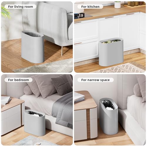Image of SUBEKYU 2.3 Gal Bathroom Trash Can,Small Garbage Can for Kitchen,Grey
