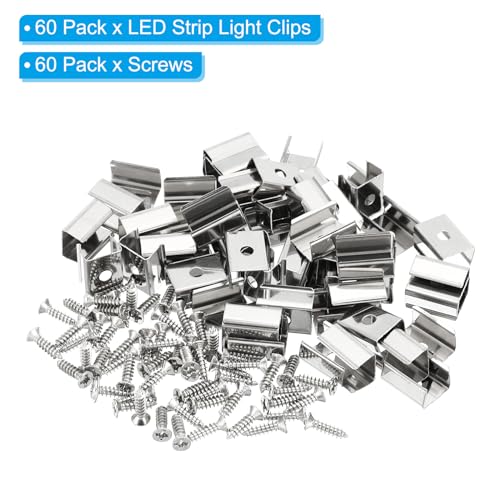Image of PATIKIL LED Strip Clips, 60pcs Stainless Steel Mounting Brackets Fixing Clip Clamp Support Holder with Screws for 9mm to 10mm LED Strip Lighting Cable