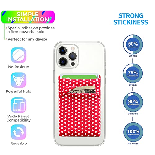 Image of RFID Blocking Phone Card Wallet Stretchy Lycra Wallet Pocket Credit Card ID Case Pouch Sleeve Adhesive Sticker Compatible with iPhone Samsung Galaxy Android Smartphones (Polka Dot Red)-2PC