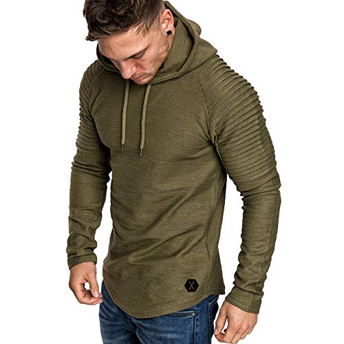 ODORKI Mens Fashion Athletic Hoodies Casual Sport Sweatshirt Workout Lightweight Fleece Pullover Solid Color D304 Army Green-XXXL