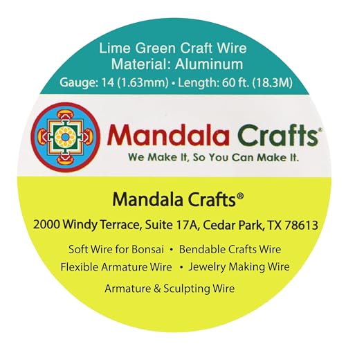 Image of Mandala Crafts 14 Gauge Lime Green Anodized Aluminum Craft Wire, 60 FT | Colored, Flexible, Bendable, for Bonsai, Armature, Sculpting, Wire Wrapping, Jewelry Making, Weather & Tarnish Resistant