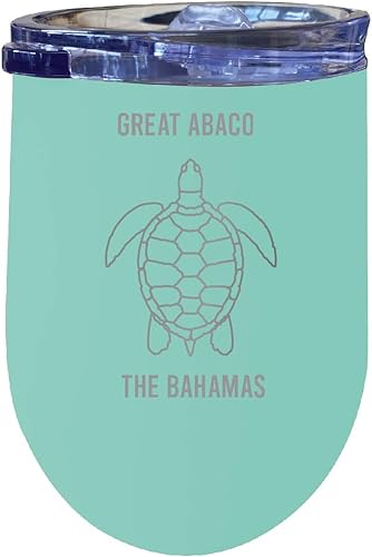 Miniatura 4 de R and R Imports Great Abaco The Bahamas Souvenir 12 oz Negro Grabado Láser Vino Aislado Acero Inoxidable Diseño Tortuga