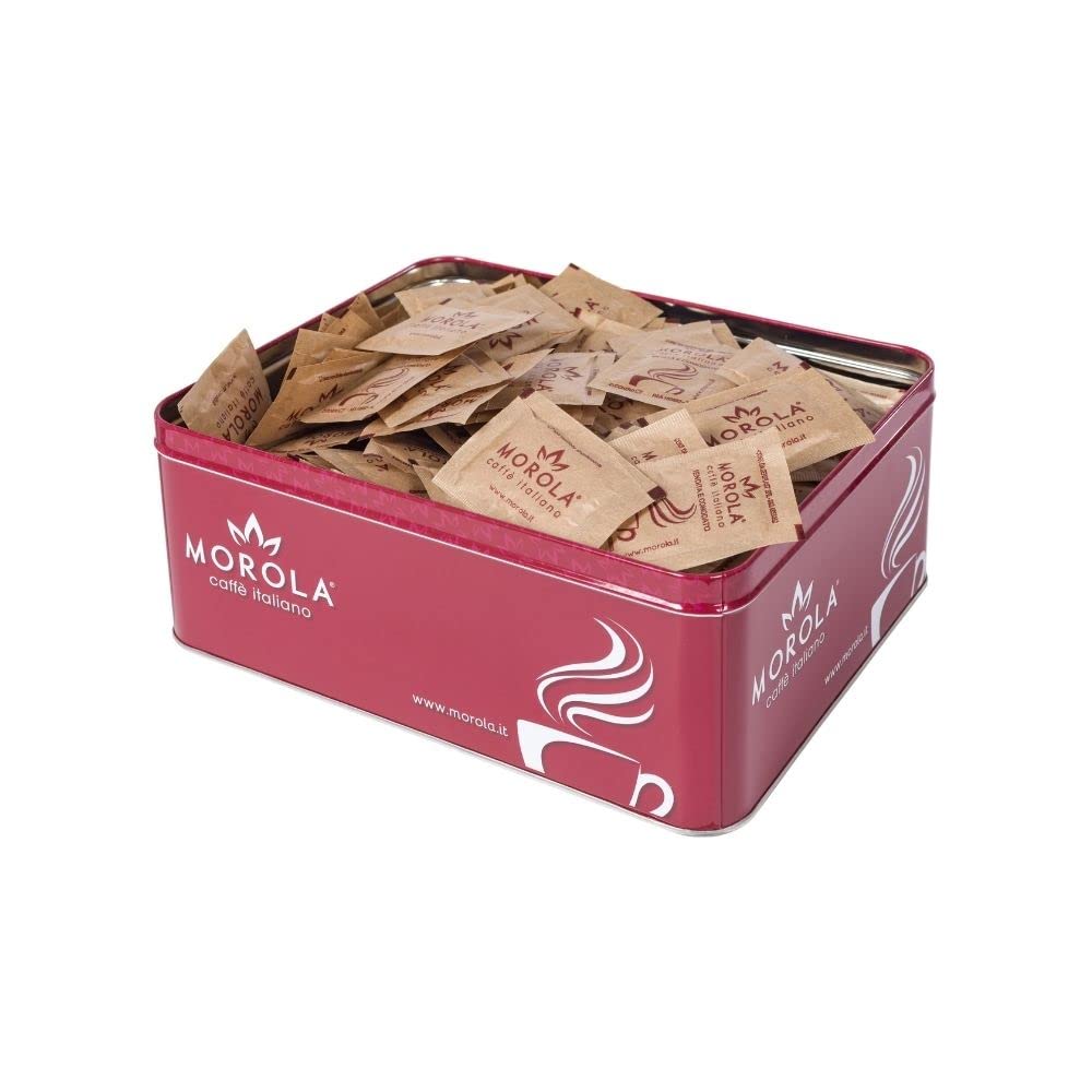 Morola Caffè Italiano - Brauner Zucker – Set mit 300 Braunen Zuckerbeuteln + Metallische Mehrzweckbox – Kaffee-Zubehör-Set - Zucker Made in Italy