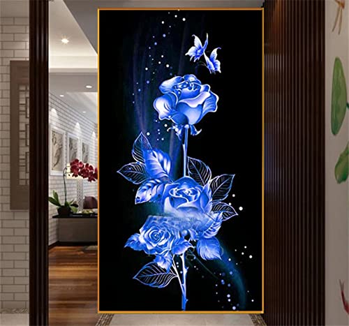 ダイヤモンドアート 青いバラの蝶/大型 ダイヤモンド塗装キット /全面貼り付けタイプ/四角ビーズ/キュービックペインティング/人気 ビーズアート/大人の子供/モザイクアート/DIY 手芸キット/刺繍キット/クロスステッチキット/手作り絵画/壁の装飾の贈り物