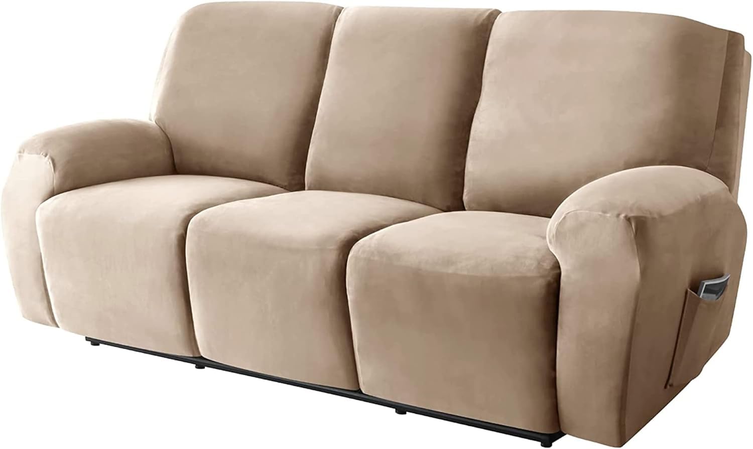 Fundas elásticas de terciopelo para sillas reclinables, 8 piezas, protector de muebles de sofá suave antideslizante con bolsillos, fundas duraderas para una fácil decoración del hogar, color camello
