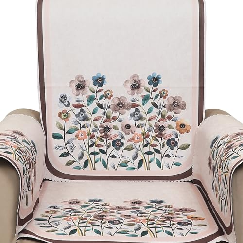 Image of Velvet 3 Seater Sofa Cover with 6 Seat and Back Covers - Floral Design - Washable Fabric - Stylish Sofa Cover for Modern Living Room (Beige, 3 Seater Without Arm Cover)