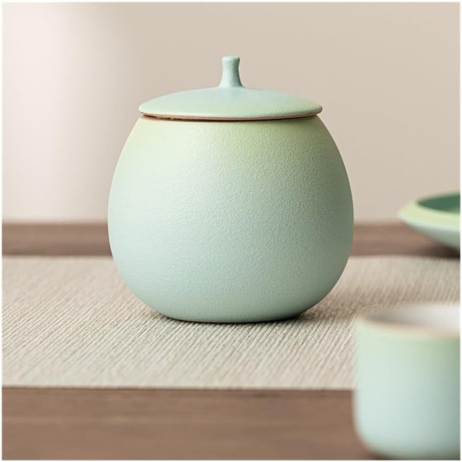 Tea Container Green Ceramic Tea Canister with Sealed Lid Household Storage for Coffee, Herb, Sugar, Spice, Nuts